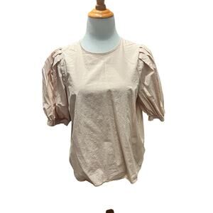 a new day Women's Light Pale Pink Blush Puffed Sleeve Blouse Top SIZE Large